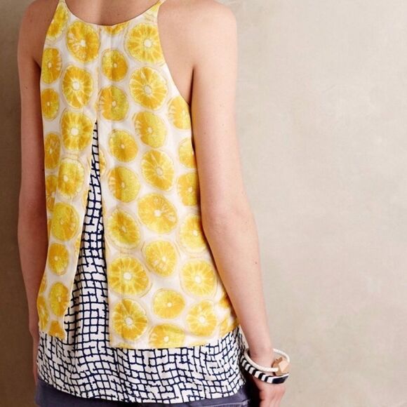 Porridge By Anthropologie Lemon Slice Split Back Loose Fit Tank Top XS - Picture 3 of 6